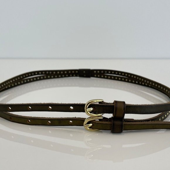 KHAKI STUDDED LEATHER DOUBLE BUCKLE BELT main image 10
